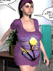 Chubby brunette wife slowly stripteasing in the bathroom. tags: 3d milf, huge breast.