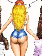 Blonde toon blonde with perfect body playing with black balls and sucking black dick.